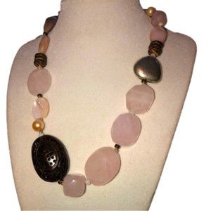 SILPADA Silver Pink Rose Quartz Palm Wood Silk Sterling Silver Necklace 18.5”